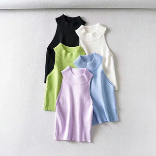 Sexy Tank Top Turtleneck Halter Crop Tops Women Summer Camis Backless Camisole Fashion Casual Tube Lady Sleeveless Cropped Vest ALODIA STORE