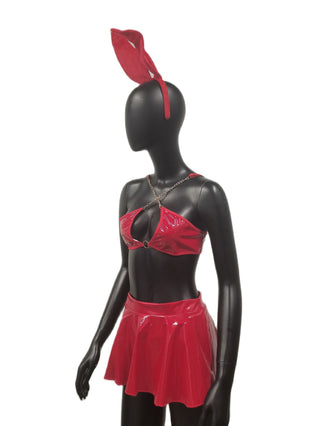 Sexy Lingerie Set Women Rabbit Ears Patent Leather Erotic Lingerie Sexy Uniform Rabbit Metal Chain Nightclub Lingerie Clothing ALODIA STORE