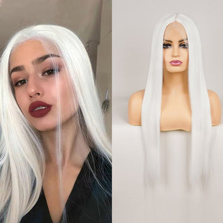 Perruque de Cosplay synthétique lisse et longue, noire ombrée, avec raie centrale naturelle, résistante à la chaleur, brune 613, pour femmes, 28 pouces ALODIA STORE