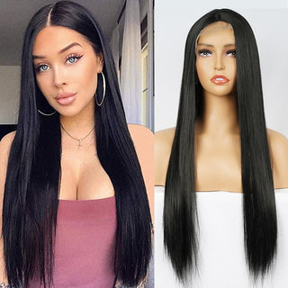 Perruque de Cosplay synthétique lisse et longue, noire ombrée, avec raie centrale naturelle, résistante à la chaleur, brune 613, pour femmes, 28 pouces ALODIA STORE