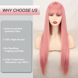 Lolita synthetic Wig Pink Wig Blonde wig Long Streight hair With Bangs Natural wigs For women hair Cosplay Wig ALODIA STORE