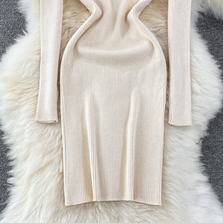 Elegant Turtleneck Long Sleeve Knit Bodycon Pencil Dress Slim Basic Fashion Sweater Vestido Sexy Women Autumn Winter Clothing ALODIA STORE