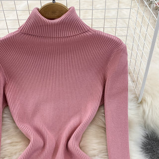 Elegant Turtleneck Long Sleeve Knit Bodycon Pencil Dress Slim Basic Fashion Sweater Vestido Sexy Women Autumn Winter Clothing ALODIA STORE