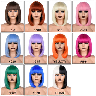 Short Straight Bob Wig for Women Synthetic Wigs Brown to Blonde Ombre Natural Fake Hair Heatresistant Wig Pink Wig With Bangs ALODIA STORE