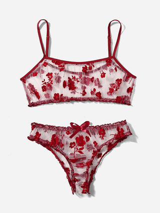 Leechee New Lingerie Set Floral Full Cup Bra For Women Fashion Mesh Sexy Underwear Intimate Lingerie Ruffles Bra And Panty Set ALODIA STORE