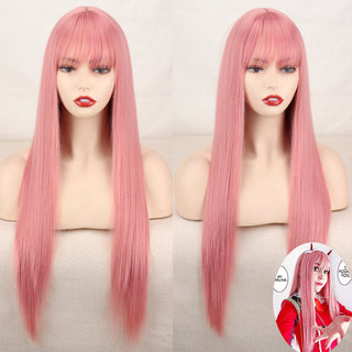 Lolita synthetic Wig Pink Wig Blonde wig Long Streight hair With Bangs Natural wigs For women hair Cosplay Wig ALODIA STORE