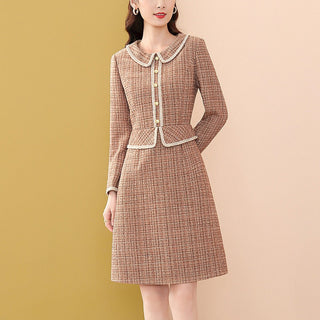 EVNISI Women 2023 Winter Grey Dress Tweed Dress For Party A-Line Flare Sleeve Woolen Dress Holiday Vestidos Thick Outerwear ALODIA STORE