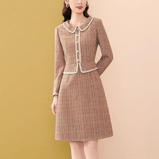 EVNISI Women 2023 Winter Grey Dress Tweed Dress For Party A-Line Flare Sleeve Woolen Dress Holiday Vestidos Thick Outerwear ALODIA STORE
