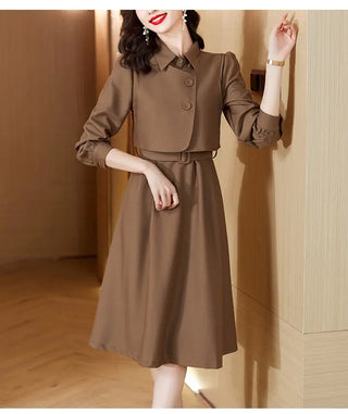 Korean Fashion Casual Two Piece Set Women Elegant Loose Vest CropTops + Long Sleeve Slim Shirt Dress Woman Femme 2 Piece Outfits ALODIA STORE