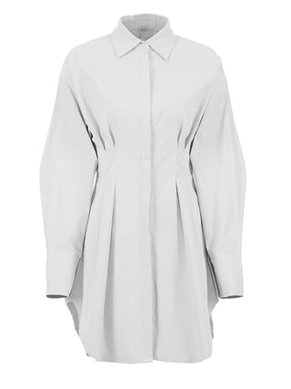 Mnealways18 Spring Summer Bodycon Dress Women Khaki Long Sleeve Pleated Shirt Dress Office Ladies Solid Lapel Casual Mini Dresss ALODIA STORE