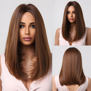 Pelucas sintéticas cortas y rectas para mujeres, cabello falso resistente al calor, Rubio a marrón, Ombre, Bob con flequillo, fiesta de Cosplay diaria ALODIA STORE