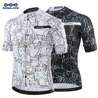 KEMALOCE Breathable Unisex White Cartoon Cat Cycling Jersey Spring Anti-Pilling Eco-Friendly Bike Clothing Top Road Team Bicycle alodia store