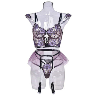 MIRABELLE Fine Lingerie for Women Sexy Porn Underwear Bra and Panty Set Lace Thongs Ruffle Fancy Embroidery With Chain Garter ALODIA STORE