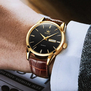 OLEVS Top Brand  Men Classic Quartz Waterproof Watch Leather Strap Business Popular Casual Men Watch ALODIA STORE