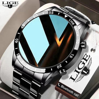 LIGE 2022 Full Circle Touch Screen Steel Band Luxury Bluetooth Call Men Smart Watch Waterproof Sport Activity Fitness Watch+Box ALODIA STORE