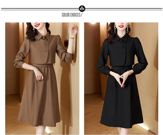 Korean Fashion Casual Two Piece Set Women Elegant Loose Vest CropTops + Long Sleeve Slim Shirt Dress Woman Femme 2 Piece Outfits ALODIA STORE