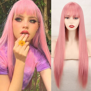Lolita synthetic Wig Pink Wig Blonde wig Long Streight hair With Bangs Natural wigs For women hair Cosplay Wig ALODIA STORE