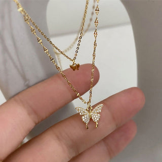 Luxury Necklace for Women Butterfly Necklace Shiny Double Chain Clavicle Pendant Anniversary Gift Jewelry Necklaces for Women ALODIA STORE