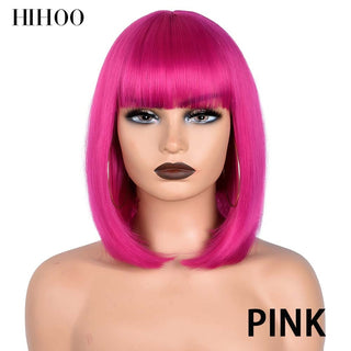 Short Straight Bob Wig for Women Synthetic Wigs Brown to Blonde Ombre Natural Fake Hair Heatresistant Wig Pink Wig With Bangs ALODIA STORE