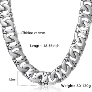 Men's Necklace 316L Stainless Steel Chain 9.5mm Heavy Marina Biker Silver Color Fashion Jewelry Dropshipping 18-36inch HN01 ALODIA STORE