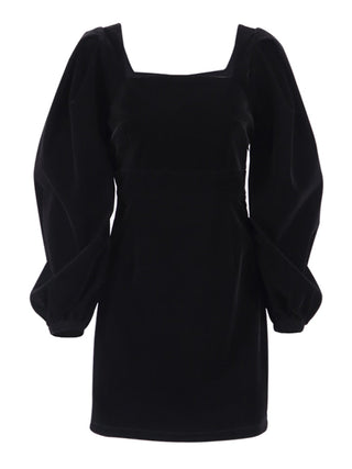 Mnealways18 Evening Puff Sleeve Women Velvet Dress Winter Black Sexy Bodycon Dress Square Collar Mini Party Dresses Elegant 2023 ALODIA STORE