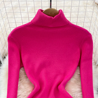 Elegant Turtleneck Long Sleeve Knit Bodycon Pencil Dress Slim Basic Fashion Sweater Vestido Sexy Women Autumn Winter Clothing ALODIA STORE