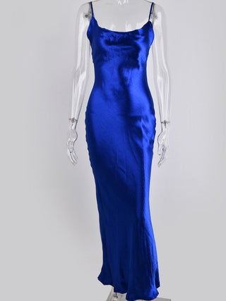 JULISSA MO Sexy Spaghetti Strap Backless Summer Dress Women Satin Lace Up Trumpet Long Dress Elegant Bodycon Party Dresses 2023 ALODIA STORE