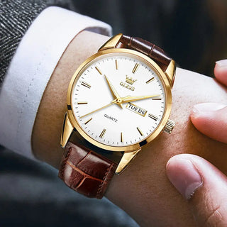 OLEVS Top Brand  Men Classic Quartz Waterproof Watch Leather Strap Business Popular Casual Men Watch ALODIA STORE