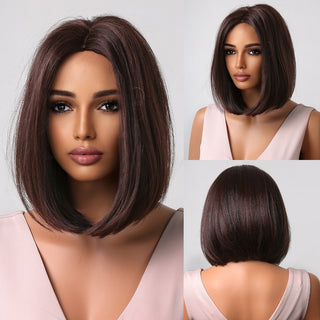 Pelucas sintéticas cortas y rectas para mujeres, cabello falso resistente al calor, Rubio a marrón, Ombre, Bob con flequillo, fiesta de Cosplay diaria ALODIA STORE