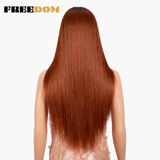 FREEDOM Synthetic Lace Wig 28 Inch Long Straight Hair Wigs Soft Red Orange Blonde Lace Front Wigs For Black Women Cosplay Wigs ALODIA STORE