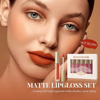 IMAGIC  5-color Set Waterproof Matte Velvet Nude Nude Color Lipstick Lip Gloss Deep Red Long Lasting Lip Gloss Female Lip - Alodia Store