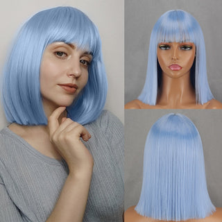 Green Short Bob Wig With Bangs for Women Shoulder Length Synthetic Wigs Cosplay Party Daily Lolita Natural Hair Black Pink Red ALODIA STORE