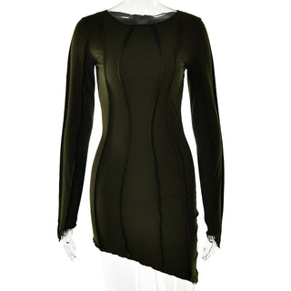 JULISSA MO Sexy Solid Patchwork O Neck Mini Dress Women Autumn Bodycon Long Sleeve Slim Fit Elegant Party Club Vestido ALODIA STORE