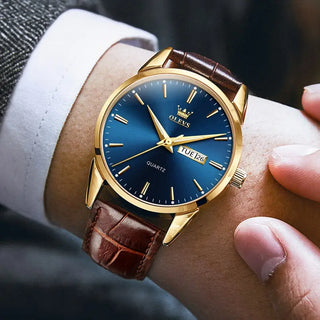 OLEVS Top Brand  Men Classic Quartz Waterproof Watch Leather Strap Business Popular Casual Men Watch ALODIA STORE