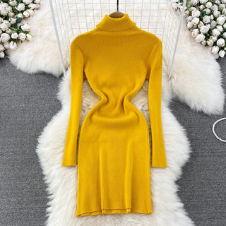 Elegant Turtleneck Long Sleeve Knit Bodycon Pencil Dress Slim Basic Fashion Sweater Vestido Sexy Women Autumn Winter Clothing ALODIA STORE