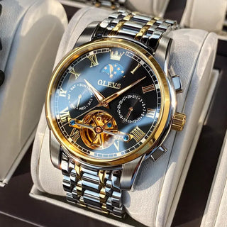 OLEVS Men Watch Automatic Mechanical Watch Stianless Top Brand Luxury Moon phase SkeletonTourbillon Wristwatch Reloj hombres ALODIA STORE