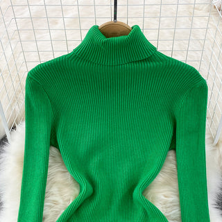 Elegant Turtleneck Long Sleeve Knit Bodycon Pencil Dress Slim Basic Fashion Sweater Vestido Sexy Women Autumn Winter Clothing ALODIA STORE