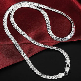 TIEEFEGO 925 Sterling Silver 6mm Side Chain 8/18/20/22/24 Inch Necklace For Woman Men Fashion Wedding Engagement Jewelry Gift ALODIA STORE