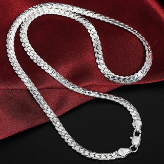 TIEEFEGO 925 Sterling Silver 6mm Side Chain 8/18/20/22/24 Inch Necklace For Woman Men Fashion Wedding Engagement Jewelry Gift ALODIA STORE