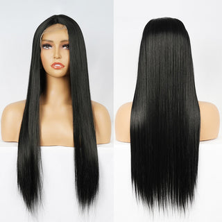 Perruque de Cosplay synthétique lisse et longue, noire ombrée, avec raie centrale naturelle, résistante à la chaleur, brune 613, pour femmes, 28 pouces ALODIA STORE