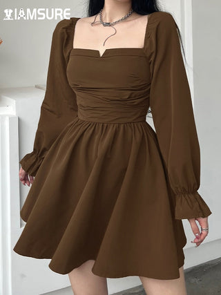 IAMSURE Korean Style Slim Solid Square Collar Puff Sleeve ALODIA STORE