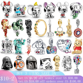 new 100% 925 sterling silver disney charm of ley 925 Chain Beaded Suitable For Ladies Original Pandora Bracelet DIY Jewelry ALODIA STORE