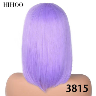 Short Straight Bob Wig for Women Synthetic Wigs Brown to Blonde Ombre Natural Fake Hair Heatresistant Wig Pink Wig With Bangs ALODIA STORE