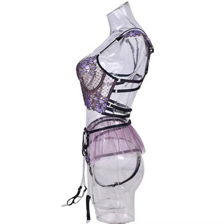 MIRABELLE Fine Lingerie for Women Sexy Porn Underwear Bra and Panty Set Lace Thongs Ruffle Fancy Embroidery With Chain Garter ALODIA STORE