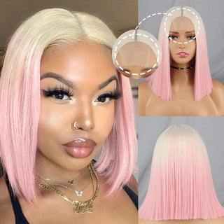 Green Short Bob Wig With Bangs for Women Shoulder Length Synthetic Wigs Cosplay Party Daily Lolita Natural Hair Black Pink Red ALODIA STORE