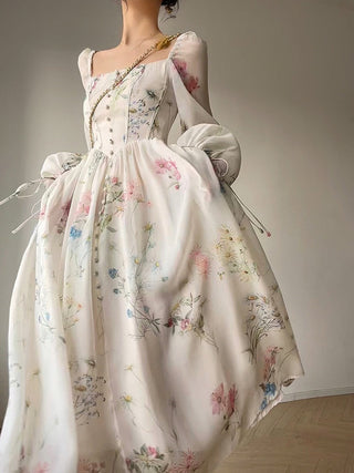French Elegant Floral Midi dress ALODIA STORE