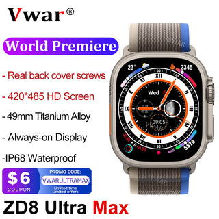 2022 VWAR ZD8 Ultra MAX Smart Watch Series 8 Titanium Alloy 1:1 49mm Case Bluetooth Call NFC ECG IP68 Waterproof Smartwatch Men ALODIA STORE