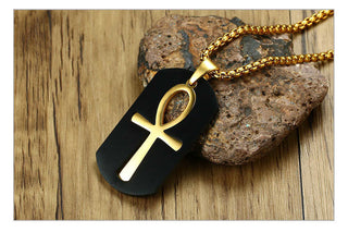 Vnox Removable Ankh Cross Necklace for Men Gold Tone Stainless Steel Cut Out Crux Ansata Key To Life Egypt Pendant Box Chain 24" ALODIA STORE