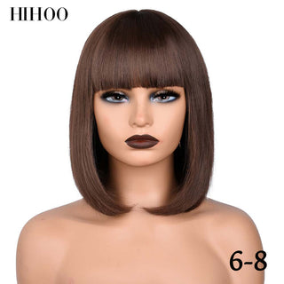 Short Straight Bob Wig for Women Synthetic Wigs Brown to Blonde Ombre Natural Fake Hair Heatresistant Wig Pink Wig With Bangs ALODIA STORE