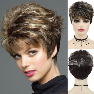GNIMEGIL Synthetic Hair Blonde Wig with Bangs Natural Short Wig for White Woman High Temperature Blond Ombre Mommy Wig for Daily ALODIA STORE
